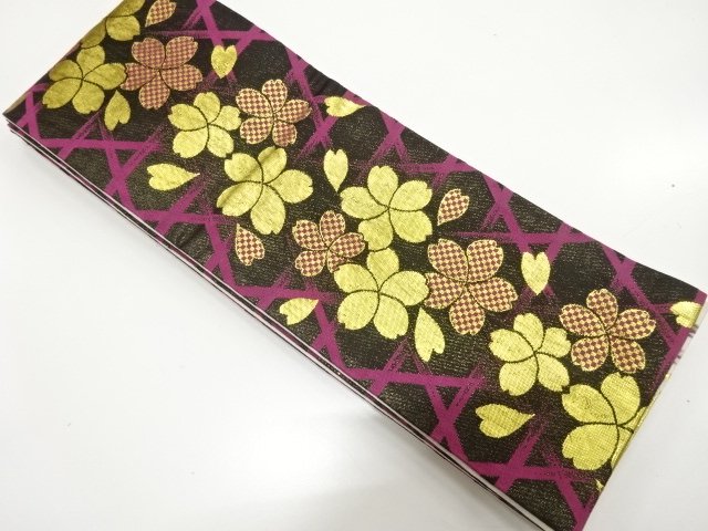 JAPANESE KIMONO / CHERRY BLOSSOM PATTERN WOVEN BASKETS / HANHABA OBI F